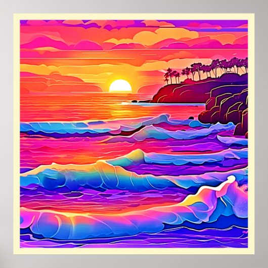 Sunset Waves: levendige kustdroom Poster (Voorkant)