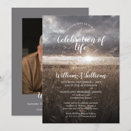 Sunset Wheat Field Photo Celebration of Life Kaart (Voorkant / Achterkant)