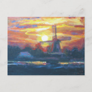 Sunset Windmill Painting Briefkaart