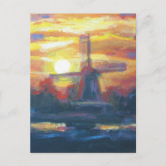 Sunset Windmill Painting Briefkaart