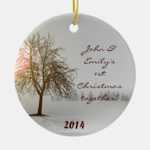 Sunset Winter Tree Bare gepersonaliseerde naam Orn Keramisch Ornament