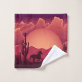 Sunset Woestijn Wilde Running Paarden Bad Handdoek (Wasdoekje)