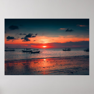 Sunset Zee Boat Shore Poster