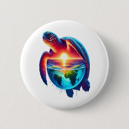 Sunset Zee Turtle Ronde Button 5,7 Cm (Voorkant)