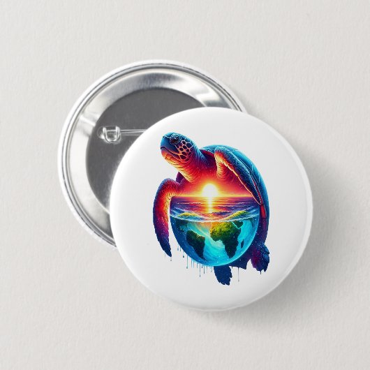 Sunset Zee Turtle Ronde Button 5,7 Cm (Voorkant /achterkant)