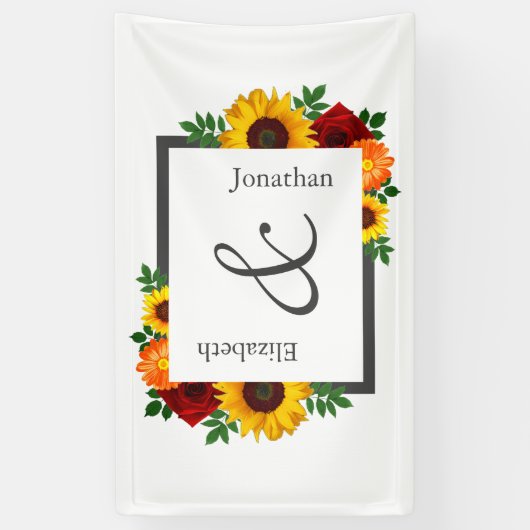 Sunset Zonnebloem Roos Bloemen Bruiloft Spandoek (Verticaal)