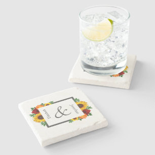 Sunset Zonnebloem Roos Bloemen Bruiloft Stenen Onderzetter