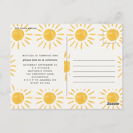 Sunshine 1e reis rond de zon Verjaardag uitnodigen Briefkaart (Achterkant)