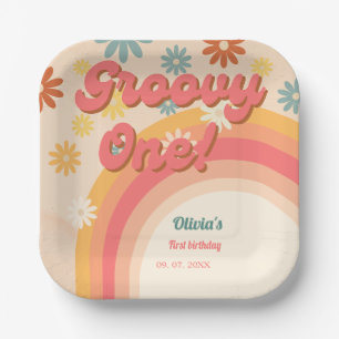 Sunshine 70s retro groovy daisy flower verjaardags papieren bordje