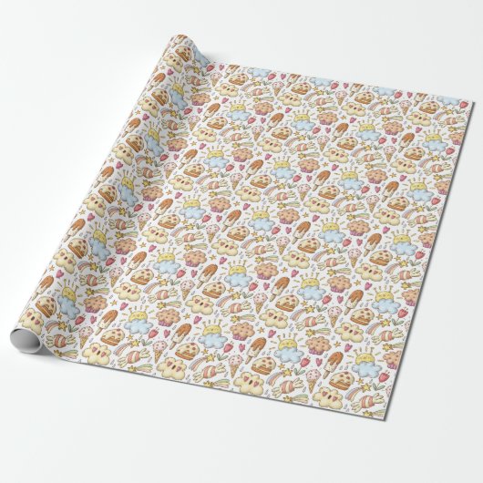 Sunshine and Celebration Trees Pattern Cadeaupapier (Uitgerold)