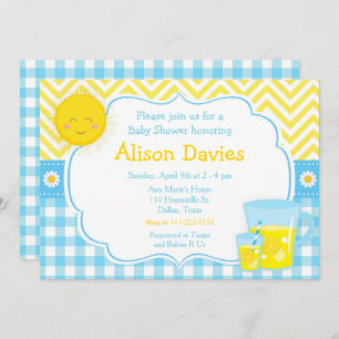 Sunshine and Lemonade Blue and Yellow Baby shower Kaart