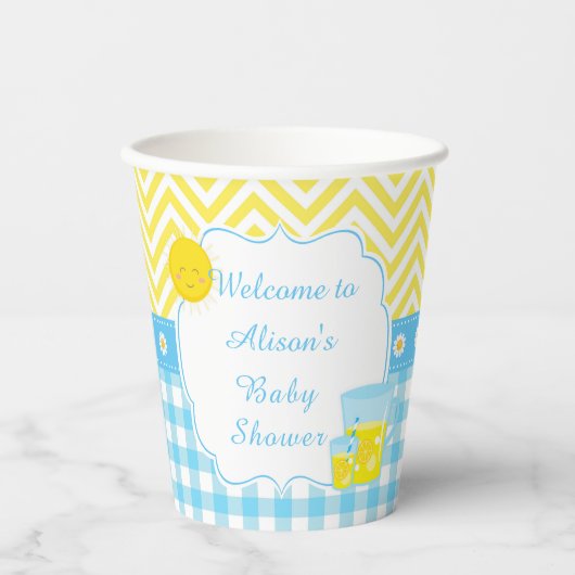 Sunshine and Lemonade Blue and Yellow Baby shower Papieren Bekers (Voorkant)