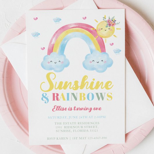 Sunshine and Rainbows First Birthday Kaart