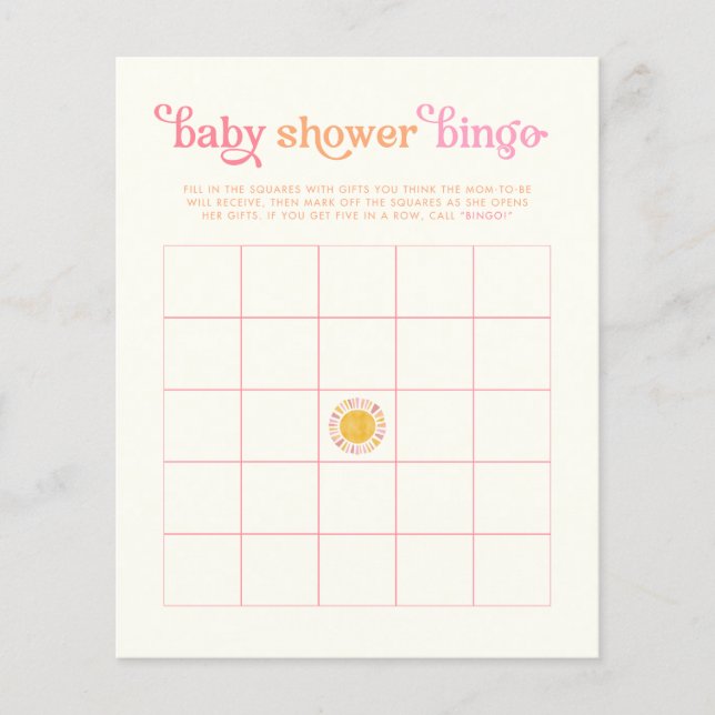 Sunshine Baby shower Bingo Game (Voorkant)