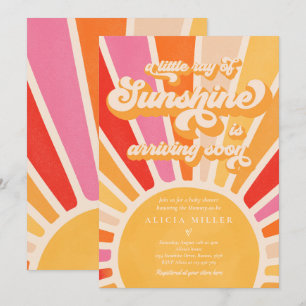 Sunshine Baby shower Boho Retro Pink Sunshine Kaart