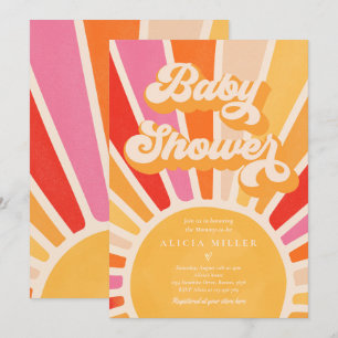 Sunshine Baby shower Boho Retro Pink Sunshine Kaart