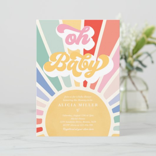 Sunshine Baby shower Boho Retro Rainbow Sunshine Kaart (Staand voorkant)