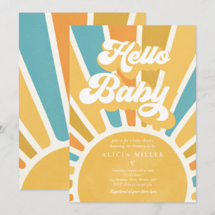 Sunshine Baby shower Boho Retro Yellow Sunshine Kaart
