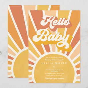 Sunshine Baby shower Boho Retro Yellow Sunshine Kaart