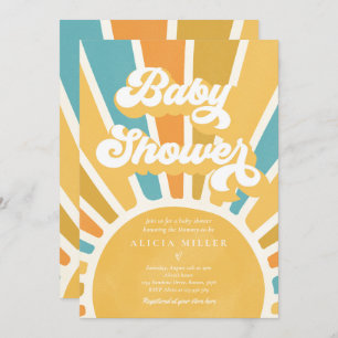 Sunshine Baby shower Boho Retro Yellow Sunshine Kaart