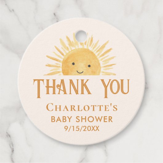 Sunshine Baby shower Dank u Bedankjes Labels (Voorkant)