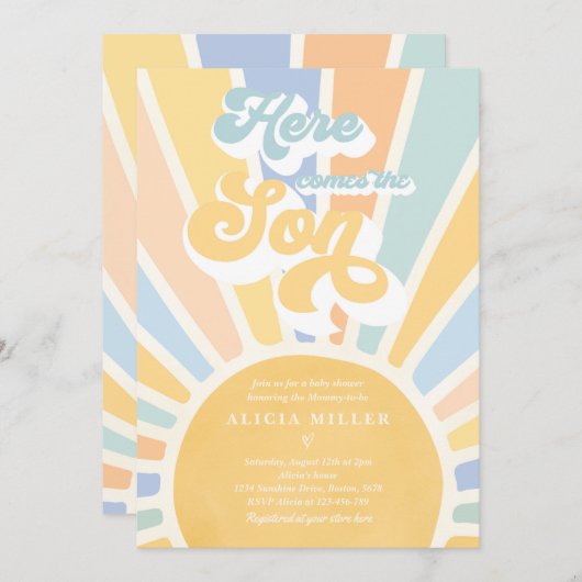 Sunshine Baby shower hier komt de Son Blue Rays Kaart (Voorkant / Achterkant)