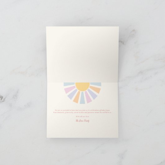 Sunshine Baby shower hier komt de zonroze stralen Bedankkaart (Binnen)