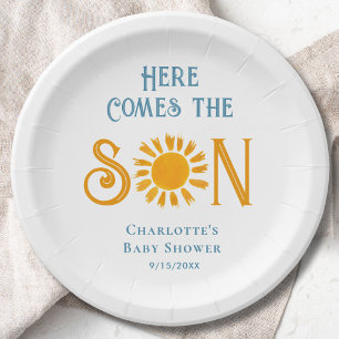 Sunshine Baby shower hier komt de zoon Papieren Bordje