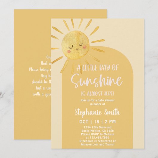 Sunshine Baby shower Invitation Kaart (Voorkant / Achterkant)