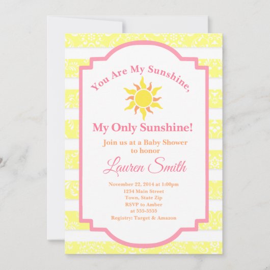 Sunshine Baby shower Invitation Sun Girl (Devant)