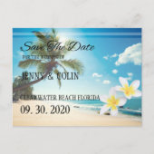 Sunshine Beach Palm Trees Plumeria Bewaar de datum Aankondigingskaart (Voorkant)