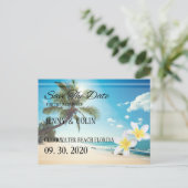 Sunshine Beach Palm Trees Plumeria Bewaar de datum Aankondigingskaart (Staand voorkant)