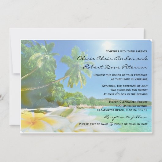 Sunshine Beach Palm Trees Plumerias Invitation au  (Devant)