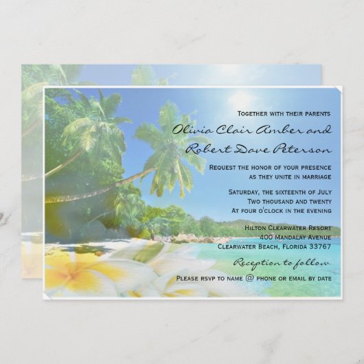 Sunshine Beach Palm Trees Plumerias Invitation au  (Devant / Derrière)