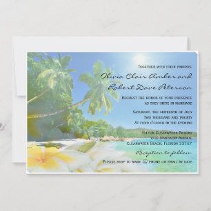 Sunshine Beach Palm Trees Plumerias Wedding Invite Kaart