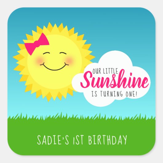 Sunshine Birthday Party Vierkante Sticker (Voorkant)