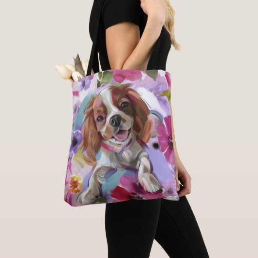"Sunshine" blenheim cavalier dog art canvas tas (Dichtbij)