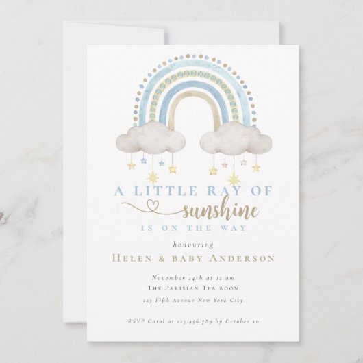 Sunshine Blue Boho Rainbow Boy Baby shower Kaart (Voorkant)