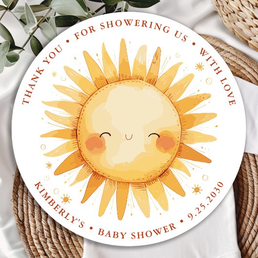 Sunshine Boho Cute Sun Baby Shower Thank You Ronde Sticker