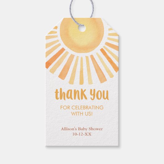 Sunshine boho gender-neutraal baby shower gunst ta cadeaulabel (Voorkant)