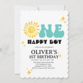 Sunshine, Boho One Happy Boy Eerste verjaardag Kaart (Voorkant)