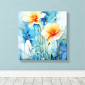 Sunshine Bouquet: Een levendige Waterverf bloemenk Canvas Afdruk (Insitu (Houten vloer))