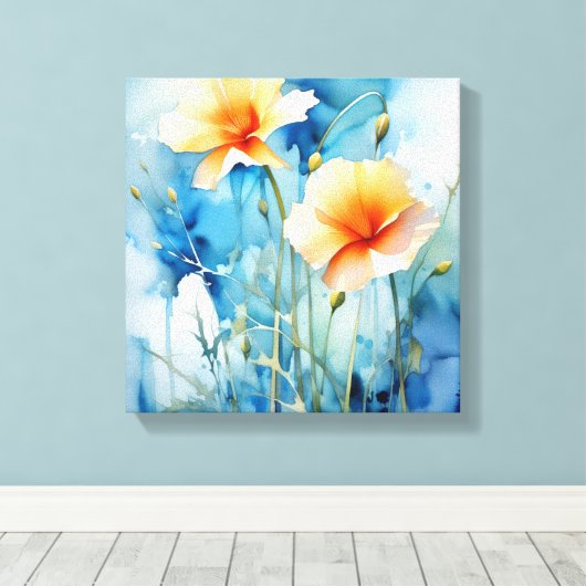 Sunshine Bouquet: Een levendige Waterverf bloemenk Canvas Afdruk (Insitu (Houten vloer))