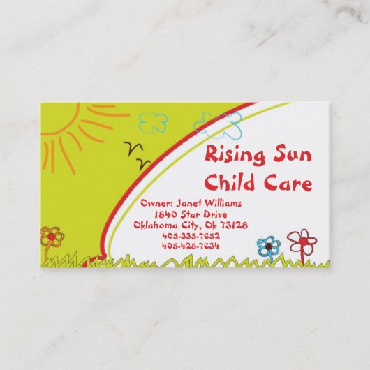 Sunshine Child Care Visitekaartje (Voorkant)