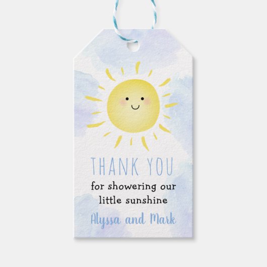 Sunshine Clouds Blue Boy Baby shower Cadeaulabel (Voorkant)