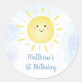 Sunshine Clouds Blue Boy Birthday Ronde Sticker (Voorkant)