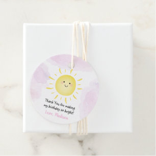 Sunshine Clouds Pink Girl Birthday Bedankjes Labels