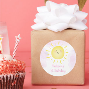 Sunshine Clouds Pink Girl Birthday Ronde Sticker