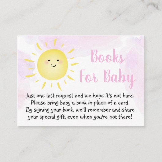 Sunshine Clouds roze Baby shower Book Request Informatiekaartje (Voorkant)