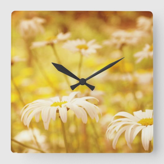 Sunshine Daisies Floral Wall Clock Vierkante Klok (Voorkant)